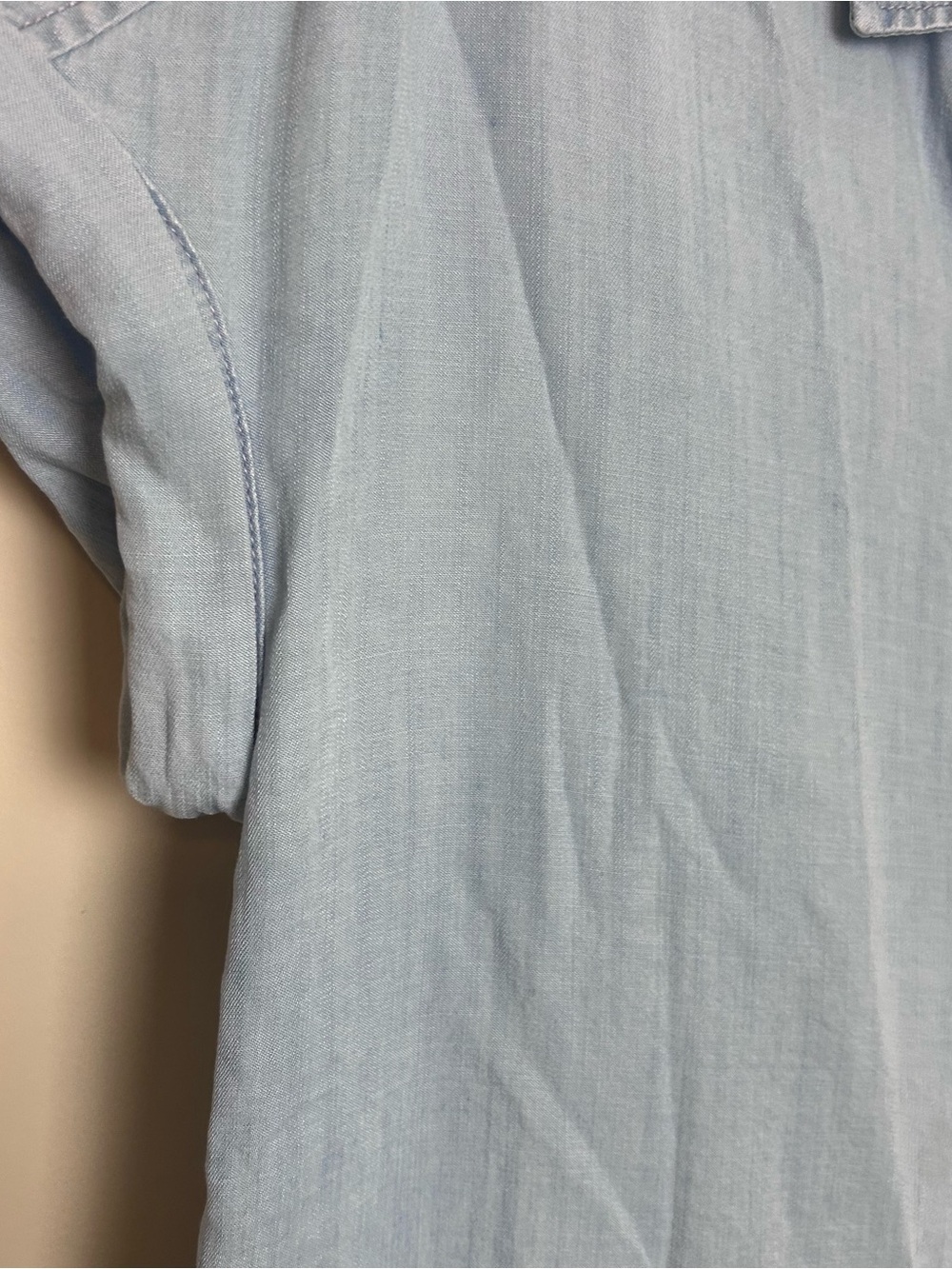 Lola River Blue Denim Chambray small Button Up Light Wash Short Sleeve Shirt - Picture 4 of 9
